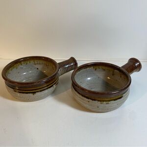 Set of 2 Vintage 1970’s Handmade Pottery Soup Chili Bowl Signed Dated “05”